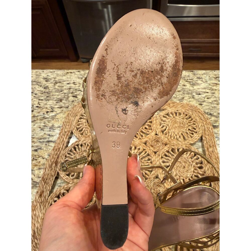 Gucci Gold Wedge Platform Sandals, Size 9/39 - Picture 4 of 16
